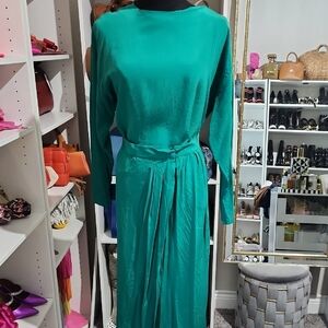Vintage Chic Teal Long Sleeve Dress